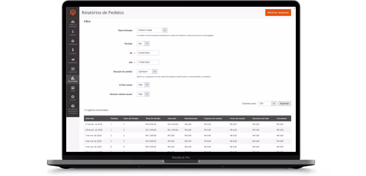 Relatórios de vendas no admin MageUp